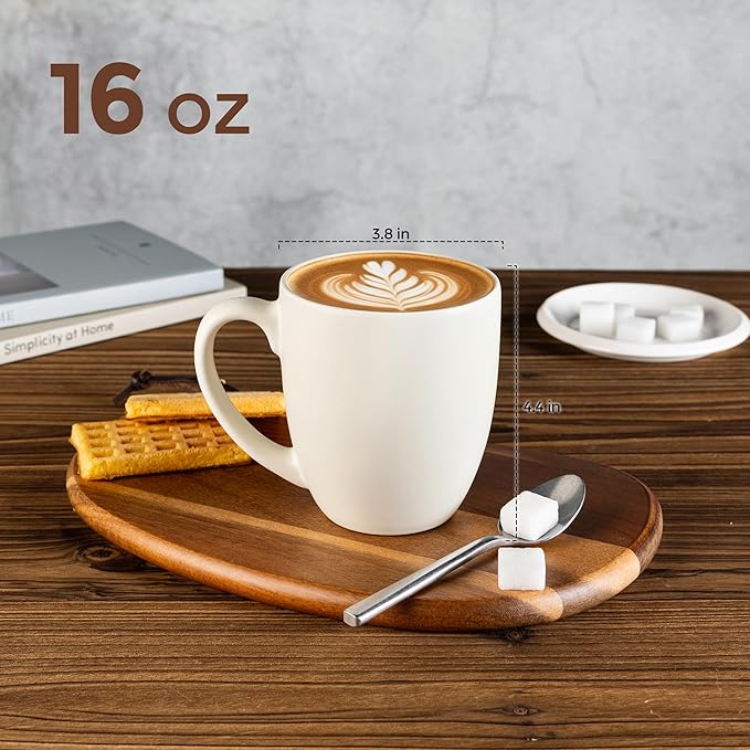 GBhome 16oz Coffee Mugs Set of 6, Large Ceramic Coffee Mugs for Man, Woman, Dad, Mom, Modern Coffee Mugs Set with handle for Tea/Latte/Cappuccino/Milk/Cocoa. Dishwasher&Microwave Safe,ivory