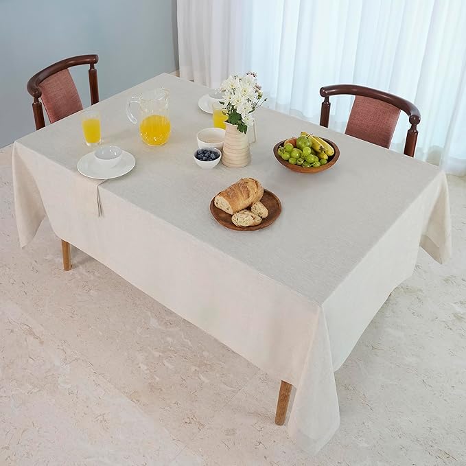 D'Moksha Homes Linen Tablecloth 60 x 90 Inch - 100% Pure Linen Light Natural Tablecloth for Rectangle Tables - Machine Washable Table Cloth for Valentines, Spring, Easter