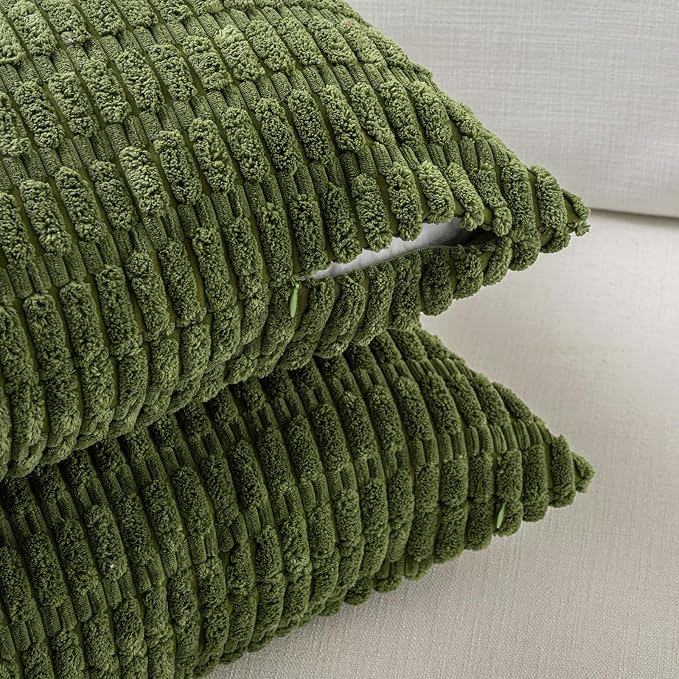 Fancy Homi Set of 4 Green Boho Winter Decorative Throw Pillow Covers 28x28 Inch for Couch Bed Sofa, Aesthetic Modern Bohemian Room Decor, Fuzzy Fluffy Cozy Corduroy Textured Cushion Case 71x71cm