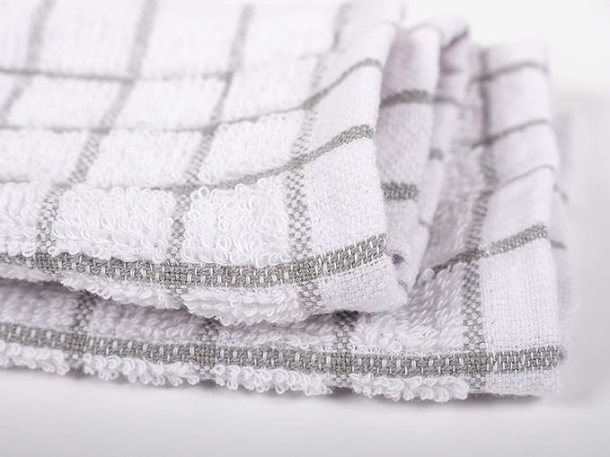 KAF Home Pantry 100% Cotton Checkered Grid Dish Cloths | Set of 6, 12 x 12 Inches | Absorbent and Machine Washable | Perfect for Cleaning Counters, and Any Household Spills - Gray