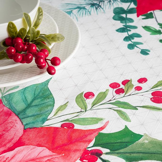 Maison d' Hermine Table Cloth Square Table 100% Cotton 54 x 54 Inches Fall Tablecloth Reusable Everyday Use for Thanksgiving Christmas Decorations Dining Farmhouse Party (Poinsettia Christmas)