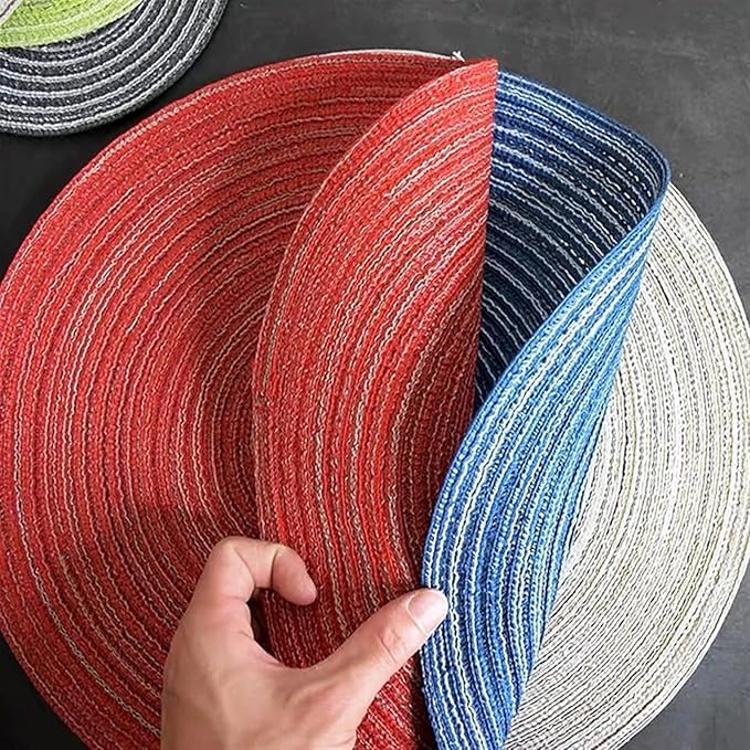 Woven Braided Round Placemat Coaster 1/4/6/12 Set Table Mats for Dining Table Wedding Holiday Party and Everyday Use(WP Silver,6 Sets)