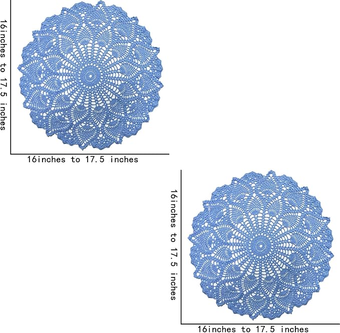 BIBITIME Lace Placemats Table Doilies Round Handmade Crochet Doily Kitchen Coffee Cup Mug Mats Dinner Place Mats (16 to 17.5 inches-2PCS, Sky Blue)