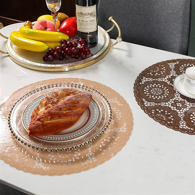 Round Placemats Restaurant PVC Decoration Meal Mat Anti- Dining Table Line Steak Plate Pad(Black)