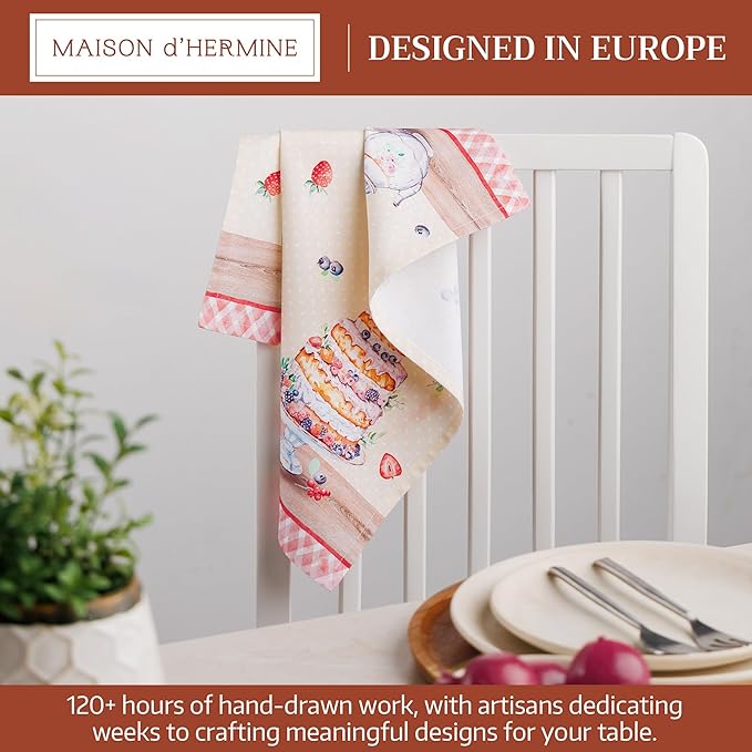 Maison d' Hermine Cloth Napkins Set of 4 100% Cotton Everyday Reusable Square Napkins Cloth Washable Dinner Wedding Restaurant Valentines Day Decorations Spring/Summer (Icing on The Cake, 18" x 18")