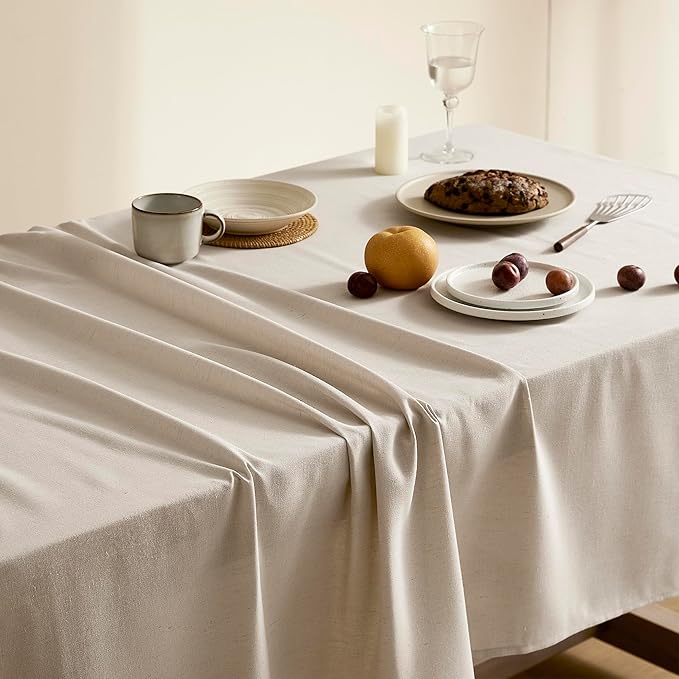 Beige Linen Table Cloth Square Tablecloth Dining Table Cover Linen Blend Washable Fade Resistant Wipeable Kitchen Dining Room Decoration Farmhouse Modern Neutral Fabric Tablecloths 60x60 Inch 5ft