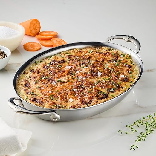 Hestan Provisions - Oval au Gratin Dish, Medium Clad Stainless Steel, 2.0 Quart (12.5" x 9.0")