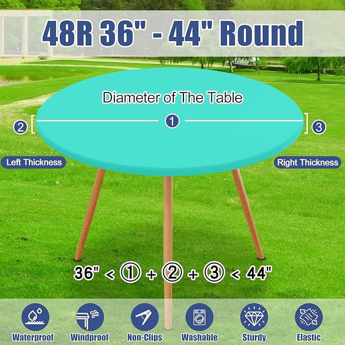 Round Spandex Tablecloth, Elastic Fitted Waterproof Tablecloths for 36"-44" Tables, Stretch Washable Picnic Table Cover for Camping, Dining, Indoor and Outdoor,Aqua Blue