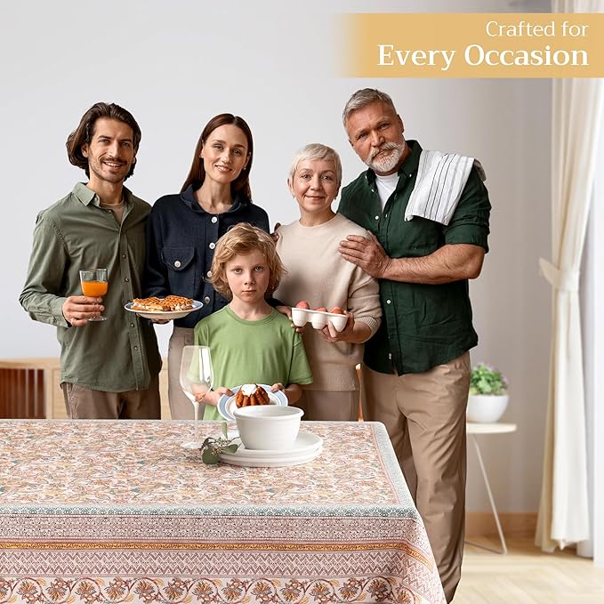 Maison d' Hermine Table Cloth Rectangle Table 100% Cotton 60 x 90 Inches Fall Tablecloth Reusable Everyday Use for Thanksgiving Christmas Decorations Dining Farmhouse Party (Nila)