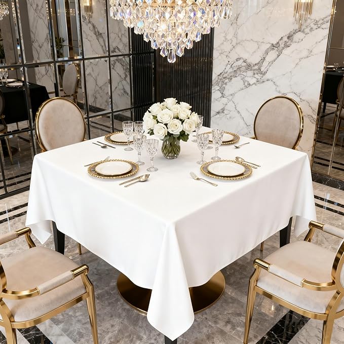8 Pack White Square Tablecloth 70x70 Inch Table Cloth for Square Tables, Wrinkle Resistant Washable Polyester Fabric for Dining Banquet Wedding Party
