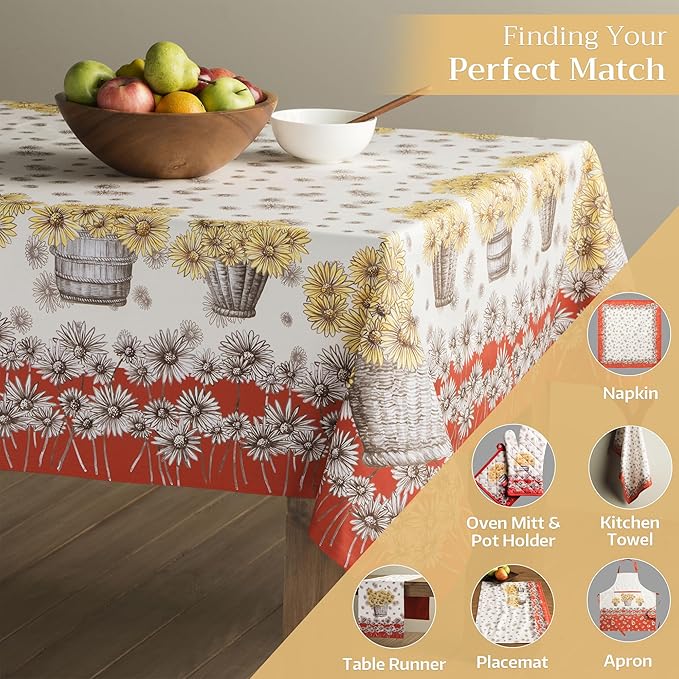 Maison d' Hermine Table Cloth Square Table 100% Cotton 54 x 54 Inches Fall Tablecloth Reusable Everyday Use for Thanksgiving Christmas Decorations Dining Farmhouse Party (Bagatelle)