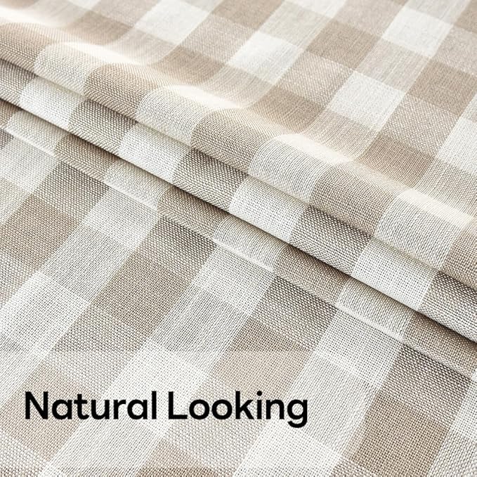 Gingham Tablecloth Rectangle Table Cloth Heavy Duty Cotton Checkered Table Cover for Spring Picnic Kitchen Dining(C-Beige, 52x70 inch)