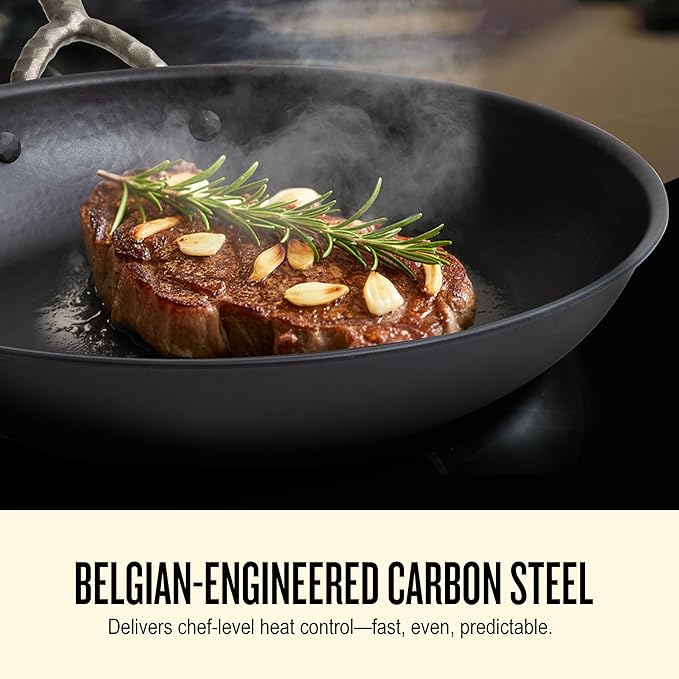 Alva Artist 9.5” Carbon Steel Frying Pan – Naturally Nonstick, Chemical-Free (No PTFE, PFOA, PFAS), Induction-Ready & Oven-Safe, Built for Lifetime Durability, Pro-Level Heat Control, Belgian Design