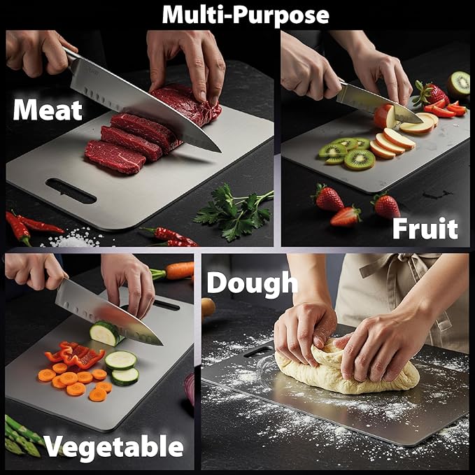 Personalized Titanium Cutting Board for Kitchen, 100% Pure Titanium and Stainless Steel, Double-Sided Cutting Boards, Custom Engraved Gift for Valentine's Day, Housewarming, Wedding, Anniversary