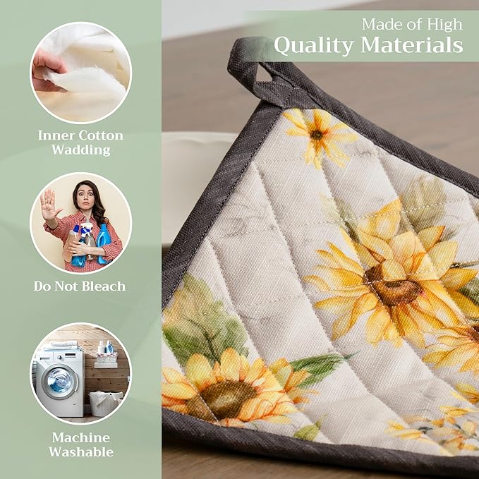 Maison d' Hermine Pot Holders Set 100% Cotton Heat Resistant Potholders 8" x 8" Hot Pads with Loop BBQ, Cooking, Baking, Grilling, Kitchen, Handling Hot Pans Spring/Summer (Pack of 2, Candice)