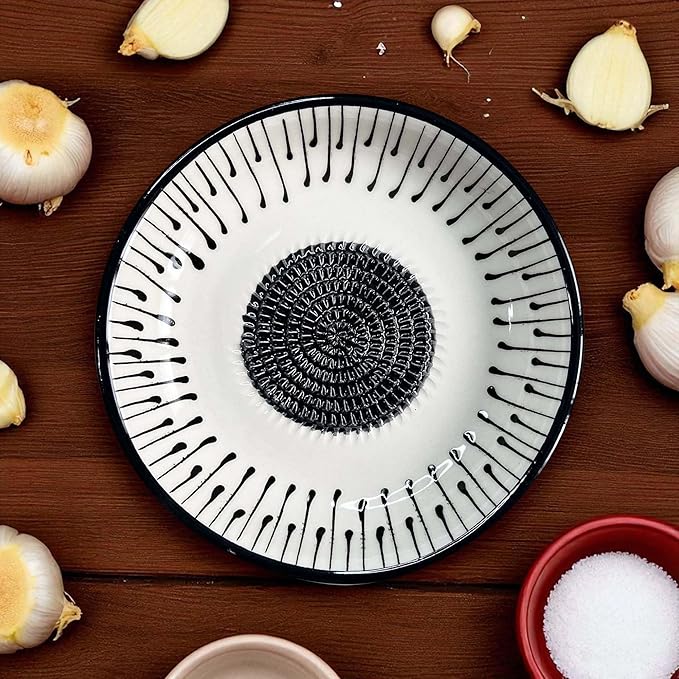 Ceramic Grater Bowl, Garlice Grater Plate, Handmade Ginger Grater, Mincer Bowl for Cheese &Vegetables, Ceramic Decorative Mincer, Hand Dish for Garlic (Black Drops)