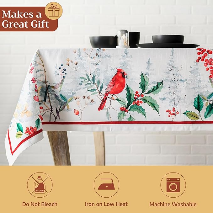 Maison d' Hermine Table Cloth Rectangle Table 100% Cotton 54 x 72 Inches Fall Tablecloth Reusable Everyday Use for Thanksgiving Christmas Decorations Dining Farmhouse Party (Morzine)