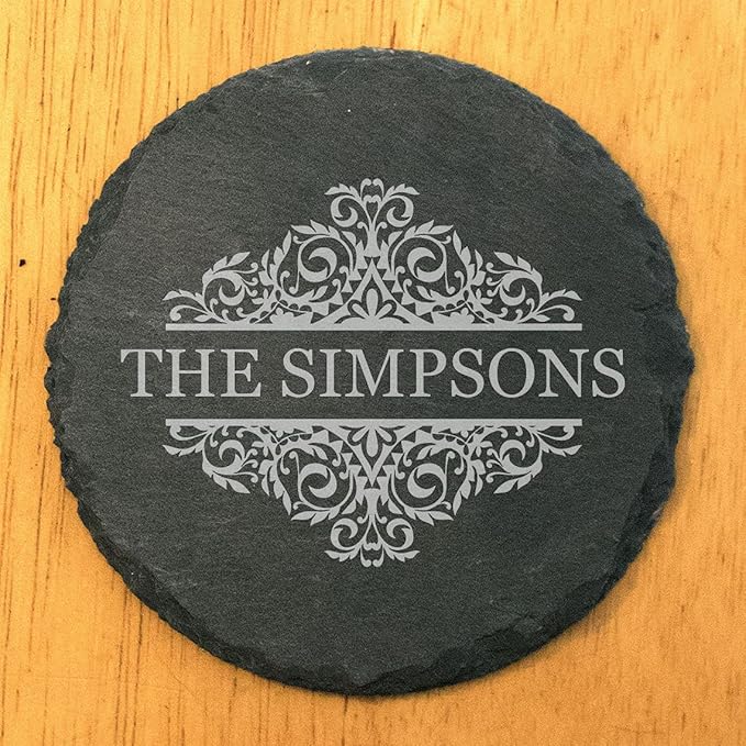 A Touch of Elegance: Personalized Slate Coasters with Family Monogram - Round Slate - Set of 8