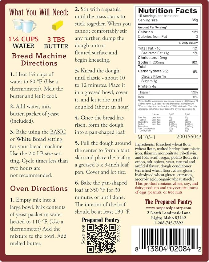 The Prepared Pantry Southwest Potato Bread Mix; Single Pack; For Bread Machine or Oven