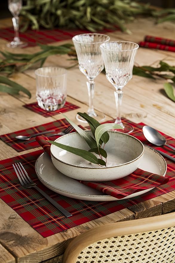 MY DRAP Cocktail Napkins 11 x 11 cm / 4.5" x 4.5" - (50 Per Roll, Cotton Red Tartan Xmas)