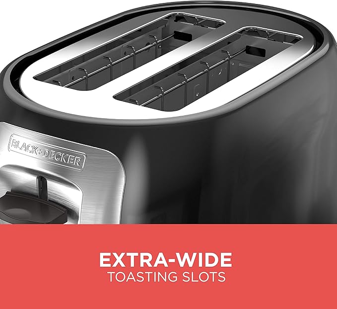 BLACK+DECKER 2-Slice Toaster, TR1278B, Extra Wide Slots, 7 Shade Settings, 850 Watts, Frozen and Bagel Buttons