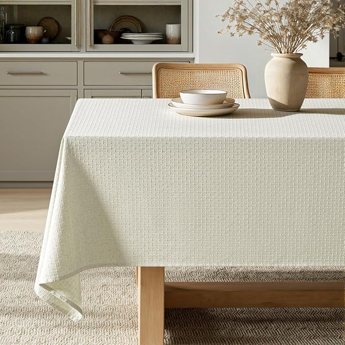MIULEE Ivory Linen Cotton Table Cloth Rectangle Tablecloth Spring Waterproof Spillproof Cross-Star Textured Table Cltoth Decorative Farmhouse Style for Dining Party Weddings 60x120 Inch