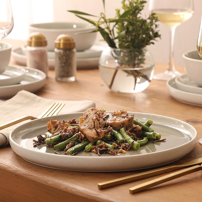 Gibson Elite Tahoe Sunset 12-Piece Reactive Stoneware Dinnerware Set – Matte Exterior & Shiny Interior Plates and Bowls, Durable Everyday Dish Set, Microwave & Dishwasher Safe - Taupe