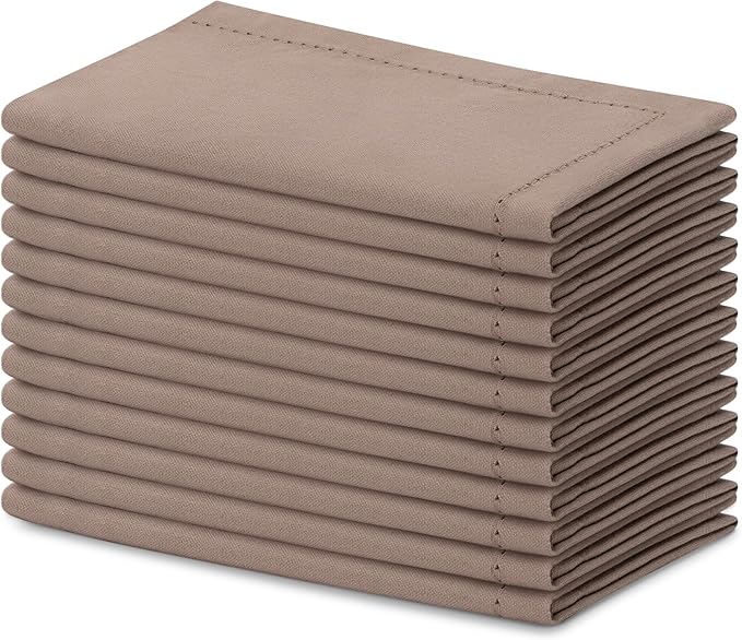 Blue Needles Set of 6 Hemstitch Linen Napkins 100% Cotton Chocolate Brown Cloth Dinner Napkins 18x18 inches, Soft, Reusable, Absorbent, Washable, Ideal for Wedding Events, Parties & Everyday Use