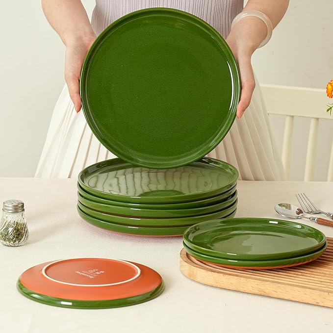 6 Piece Dinnerware Set, Dual Glaze Stoneware Plates and Bowls Sets, Modern Dinner Plate, Salad Plate, Cereal Bowl, Dish Set for 2, Microwave and Dishwasher Safe, Forest Glaze Green