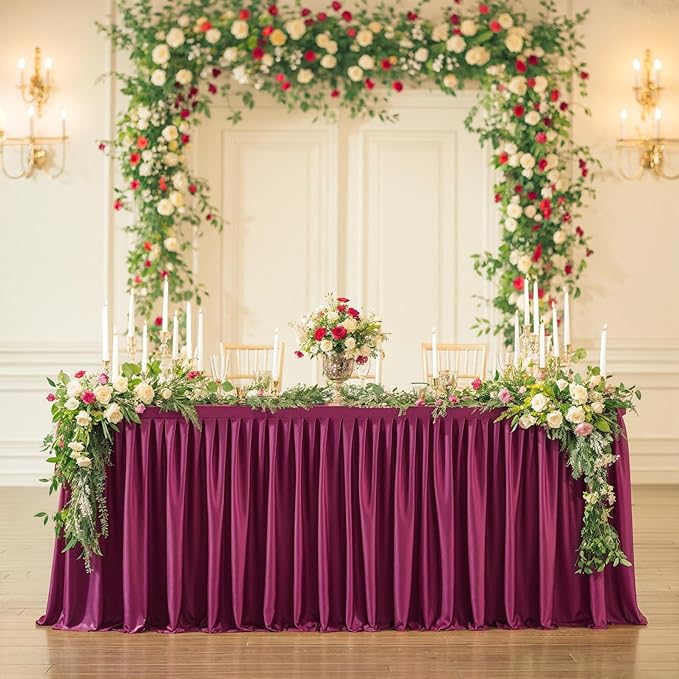 Wish Care 6 Pack Wine Red Rectangle Table Clothes for 6 Foot Tables, Polyester Fitted Tablecloths 6ft Stretch Table Cover for Wedding, Birthday, Parties, Trade Show, Craft Show