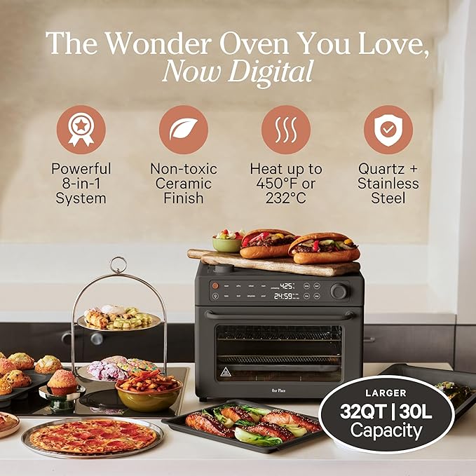 Our Place Wonder Oven Pro | 8-in-1 Digital Air Fryer & Countertop Oven with Basket, Rack, Pan & Tray | 3-Rack, 32 QT Capacity - Air Fry, Toast, Roast, Bake, Reheat, Broil, Proof & Dehydrate | Char