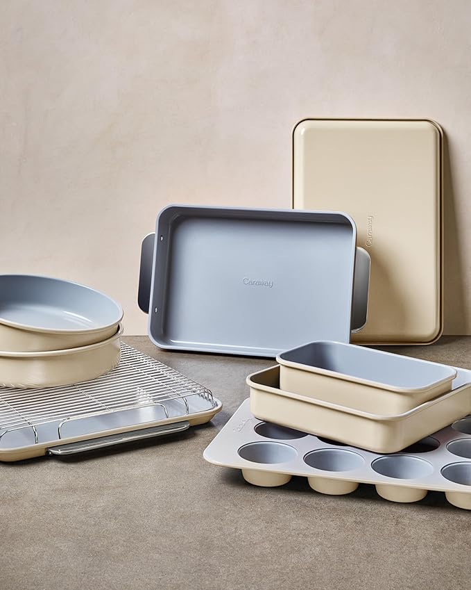 Caraway Non-Stick Ceramic 1 lb Loaf Pan Duo - Naturally Slick Ceramic Coating - Non-Toxic, PTFE & PFOA Free - Perfect for Pound Cakes, Breads, & More - Navy