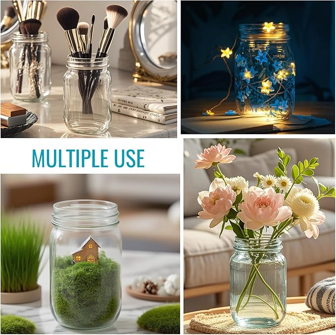 Haneye 12 oz Mason Jars with Lids 20 Pack - Regular Mouth Canning Jars, Clear Glass Jar for Spices, Dry Goods, Meal Prep, Crafts & Pantry Storage- Includes 30 Stickers & 1 Chalk Pen