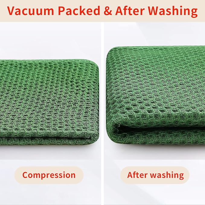 Homaxy 100% Cotton Waffle Weave Kitchen Dish Cloths, Ultra Soft Absorbent Quick Drying Dish Towels, 12 x 12 Inches, 12-Pack, Grass Green