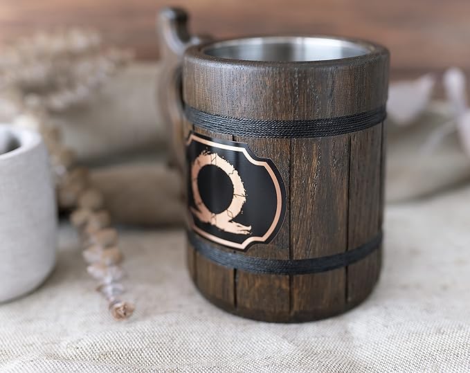 GOW Mug. Wooden Beer Mug Stein.Tankard. Gifts for Gamer