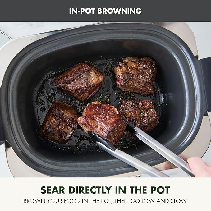GreenPan Elite 14-in-1 Nonstick 6QT Electric Slow Cooker, PFAS-Free Ceramic Multi-Cooker, In-Pot Browning, Dishwasher Safe Lid & Removable Crock, Stainless Steel Steamer, Silicone Handles, Graphite