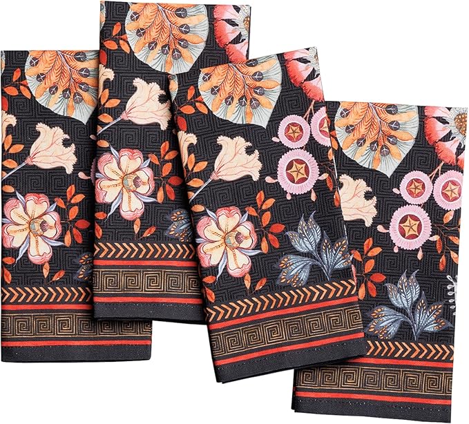 Maison d' Hermine Cloth Napkins Set of 4 100% Cotton Everyday Reusable Square Napkins Cloth Washable Dinner Wedding Restaurant Valentines Day Decorations Spring/Summer (Jacobean Florals, 18" x 18")