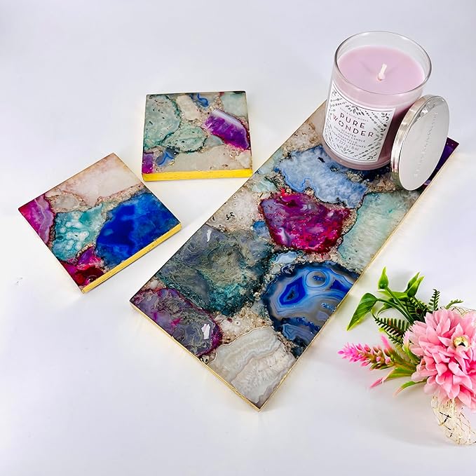Set of 4 - Hanmade Luxury Natural Agate Stone Drink Coasters for Serveware, Wine Coasters, Table Decor, Housewarming Gift, Wedding Gift & Elegant Home Styling, Gifts for her, Table Organizers