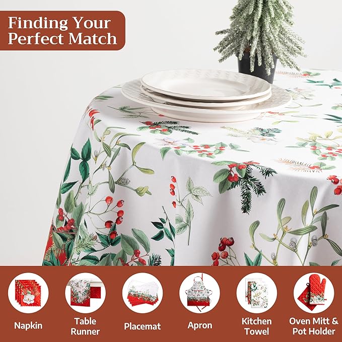 Maison d' Hermine Table Cloth Round Table 100% Cotton 69 Inches Fall Tablecloth Reusable Everyday Use for Thanksgiving Christmas Decorations Dining Farmhouse Party (Noel)