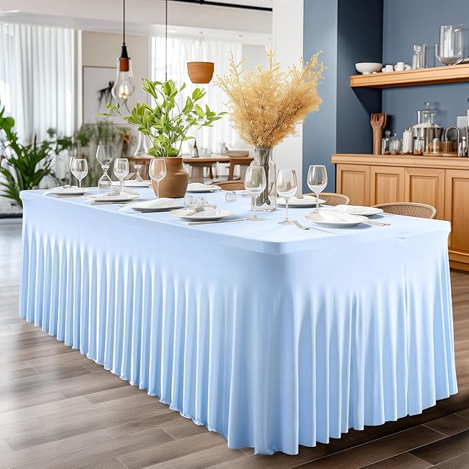 2 Packs Baby Blue Spandex Tableclothes for 6 Foot Rectangle Table, Spandex Table Covers 6FT Stretch Table Skirts Rectangle Wrinkle Free Fitted Tablecover for Event, Wedding, Banquet & Parties