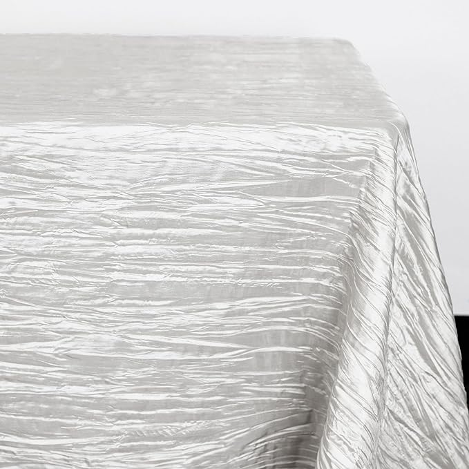 YOUR CHAIR COVERS - 90 x 156 inch Rectangular Crinkle Taffeta Tablecloth - White, Rectangle Table Linens for 8 ft Rectangular Tables, Wedding Crushed Table Cloth