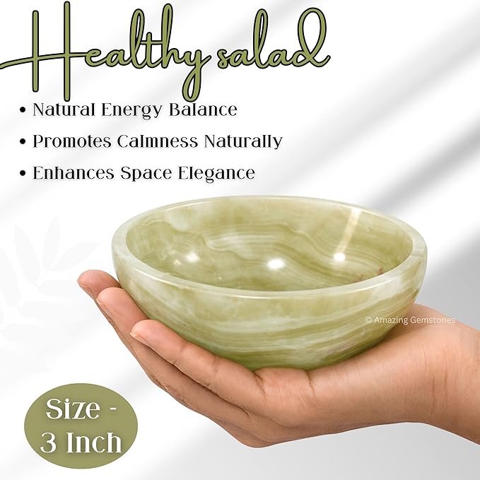 Green Onyx Crystal Bowl - 3 Inch Decorative Bowls for Room and Home Decor - Gemstone Healing Crystals for Elegant Display, Positive Energy Balance and Gift