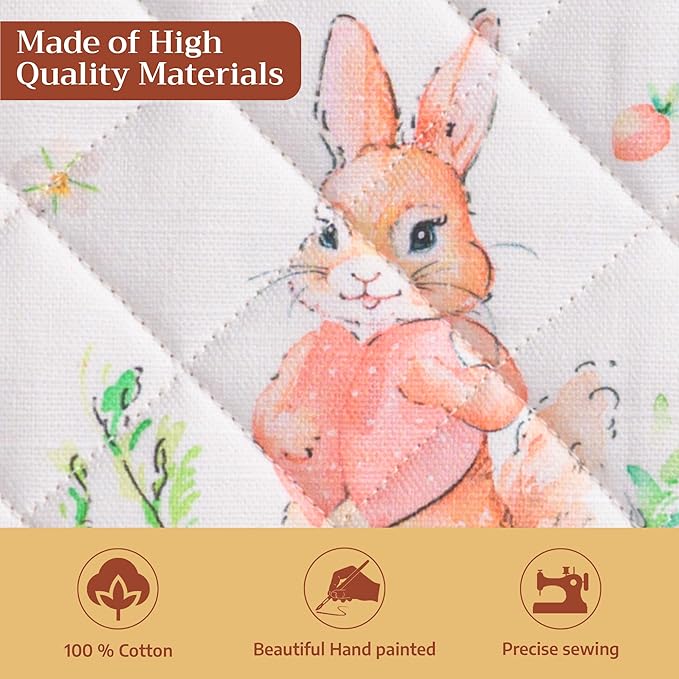 Maison d' Hermine Pot Holders 100% Cotton Heat Resistant Potholders 8" x 8" Hot Pads with Loop BBQ, Cooking, Baking, Grilling, Kitchen, Handling Hot Pans Spring/Summer (Pack of 1, Bunny Party)