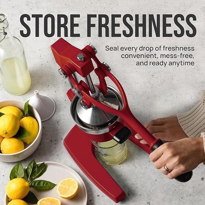 Zulay Kitchen Cast Iron Juicer - Easy-to-Clean Heavy-Duty Manual Juicer, Professional Citrus Juicer - Stainless Steel Lemon Squeezer - Manual Citrus Press & Orange Squeezer - Orange Juicer - Deep Red