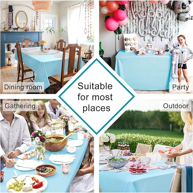 Hiasan Waterproof Tablecloth Rectangle - Washable Fabric Table Cloth for Dining Room Kitchen Birthday Party and Outdoor Use, Sky Blue, 54 x 120 Inch