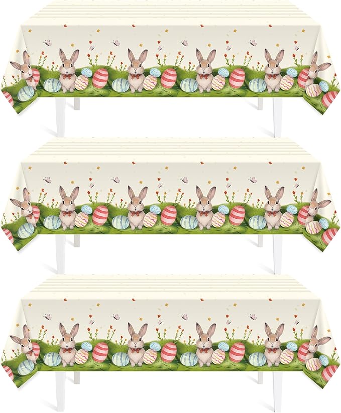 Easter Tablecloth Decorations for Party,3 Pack Disposable Plastic Tablecloth 54"x108" Easter Bunny Table Cloths for Party Supplies,Holiday Table Cover for Home Picnic Outdoor Dinner Dining Decoration