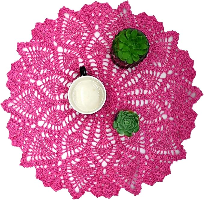 BIBITIME Lace Tablecloth Doily Handmade Crochet Placemat Women Vase Mat Kitchen Table Runner (1PC- 18 in to 20 in, Rose)