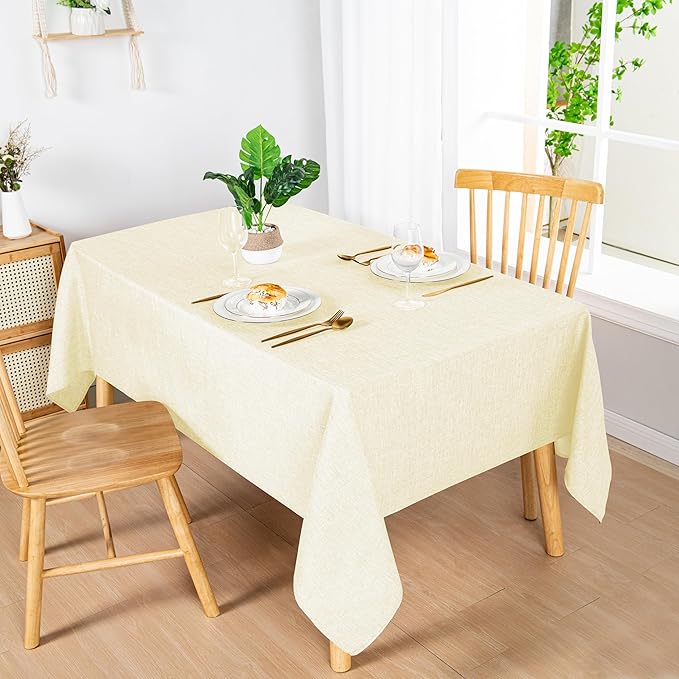 Hiasan 2 Pack Faux Linen Rectangle Tablecloth - Wrinkle and Stain Resistant Washable Table Cloth for Kitchen Dining Room Holiday Table Cover for Dinner, Champagne, 70 x 120 Inch