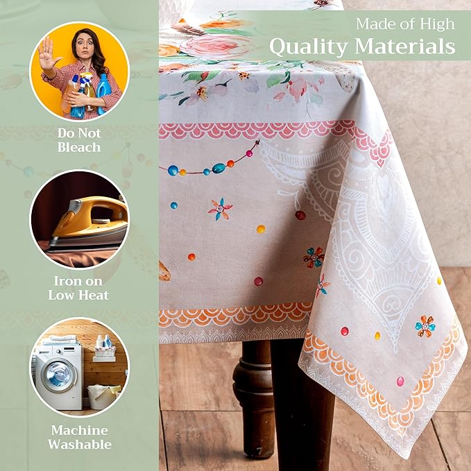 Maison d' Hermine Table Cloth Rectangle Table 100% Cotton 60 x 108 Inches Tablecloth Reusable Decorative for Dining Room Farmhouse Home Valentines Day Decorations Spring Summer - Ibiza - Beige
