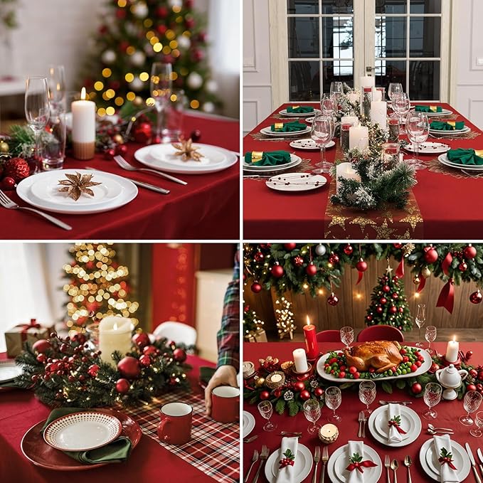 Rectangle Tablecloths 90x132 Inch 2 Pack Red Tablecloth for 6ft Washable Decorative Linen Polyester Table Cloths for 8ft Dining Table Banquets Buffet Parties and Wedding